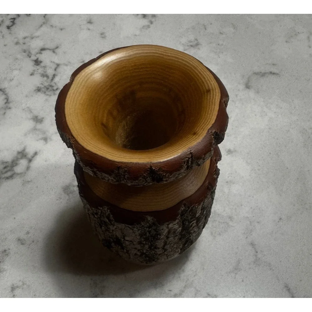 George Looney Signed Hand-Turned Live Edge Sassafras Wood Bud Vase – 4